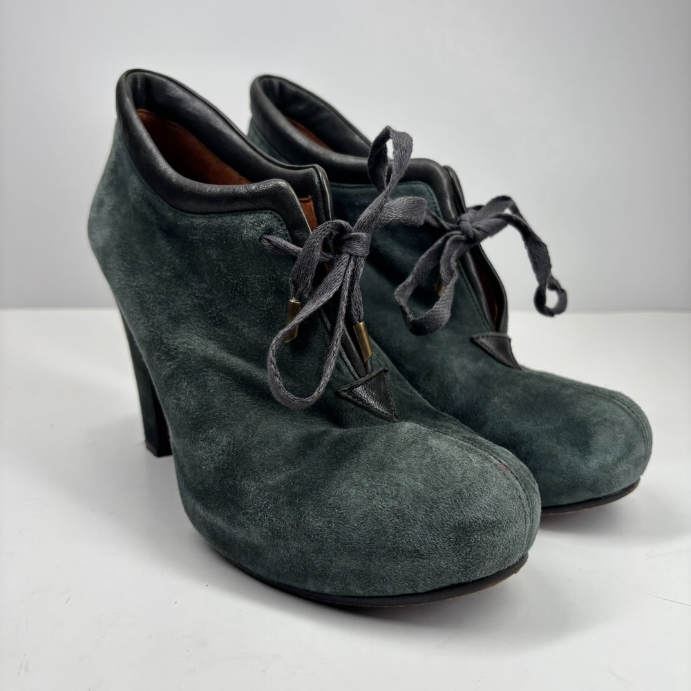 Chie Mihara Olga Women's US 9-9.5/EU 39.5 Deep Blue Suede Lace-Up Heeled Booties - Picture 10 of 16